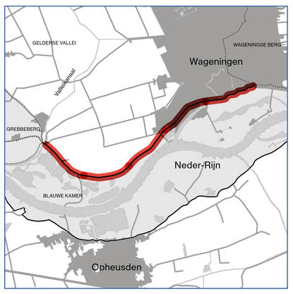Topografische kaart met gebied van dijkversterking
